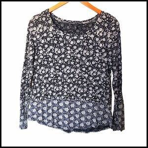 Lucky Brand Floral Long Sleeve Tee Rounded Hem size M Medium